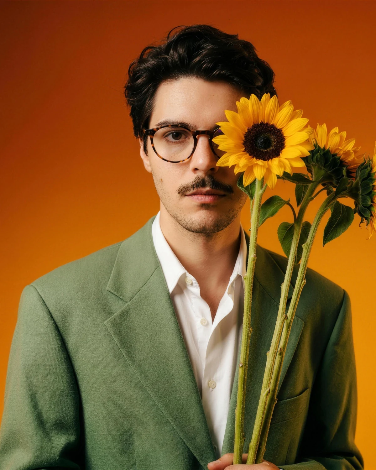 Gustavo Zamonaro holding sunflowers.